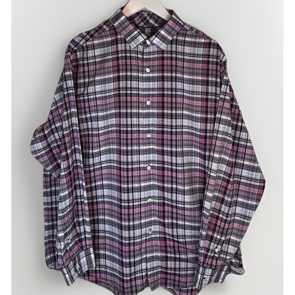 Hart Schaffner Marx Long Sleeve Spread‎ Collar Plaid Shirt, Multicolor, XL